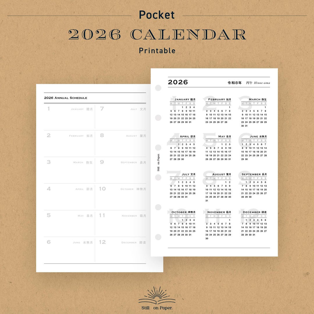 Pocket Size | 2026 Calendar Inserts (printable PDF) - Etsy