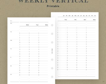 Größe A6 | Wöchentliche vertikale Planereinlagen: Sonntag & Montag Start (druckbare PDF)