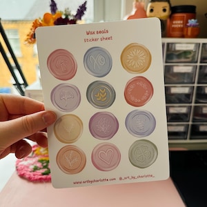 Wax seal sticker sheet | Pastel Wax Seals | Cute Sticker Sheet | Letter Sending | Writer Gift | Envelope Seal | Stationery | Pastel wax seal