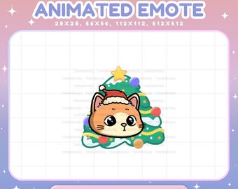 Emoticonos de gato naranja animados para Twitch, emoticonos de árbol de Navidad para streamers y vtubers.