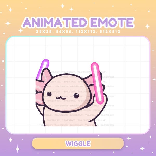 Axolotl Twitch Emotes Animated, Hype Wiggle Dancing Streamer Vtuber Chat Alert