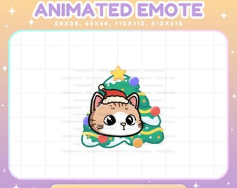 Emoticono de gato naranja animado para Twitch, emoticonos de árbol de Navidad para streamers y vtubers.