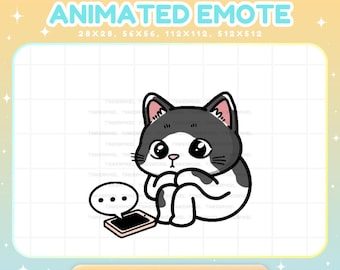 Cat Black White Waiting Text Emote, Kitten Animation VTuber Streamer Vtuber Live Chat