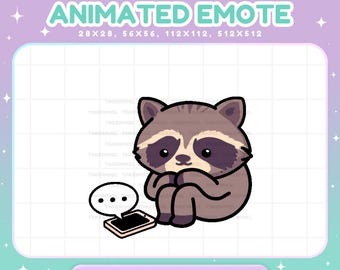 Raccoon Twitch Emotes Animated, Waiting Texting Streamer Vtuber Chat Alert
