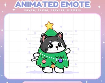 Animated Cat Christmas Emote Twitch, Black White Kitty Dancing For Streamer Vtuber