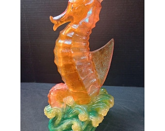 Lampada notturna vintage retrò *RARA* a forma di cavalluccio marino in plastica scintillante sulle onde.