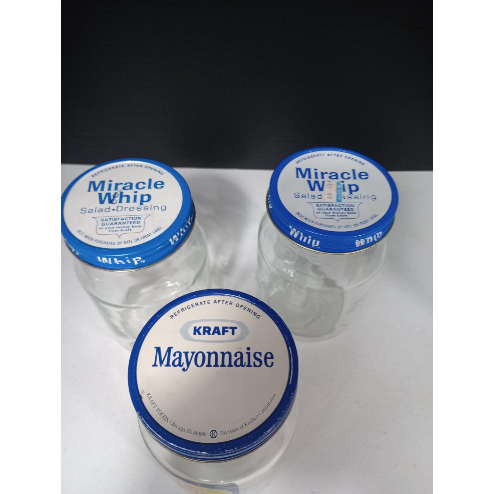Vintage 1970s Era 3 Piece Lot of Kraft Mayonnaise With Label and 2