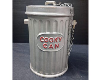 Cubo de basura Enesco "Cooky Can" vintage retro *RARO* con tapa y cadena.
