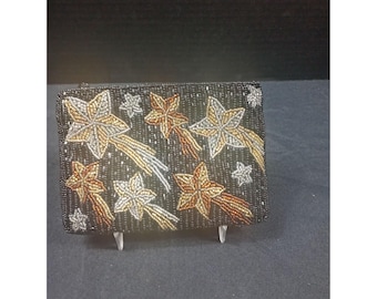 Vintage 1970er Jahre Ära Neiman marcus Perlen Shooting Star Schwarz Reißverschluss Kleine Kupplung