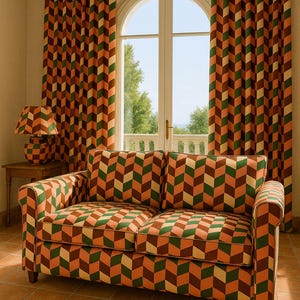 Retro Geometric Cube Fabric: Mid-Century Modern Upholstery & Decor