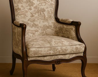 Vintage Toile-tyg: Krämbeige lantlig klädsel på metervara