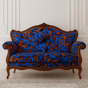 Blue Orange Abstract Upholstery Fabric: Durable Home Decor Textile