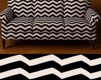 Vintage Striped Upholstery Fabric: Black & White Mid-Century Modern Print