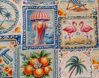 Upholstery Fabric , Coastal Mediterranean Tile Pattern, Sofa Fabric, Decorative Home Decor Textile