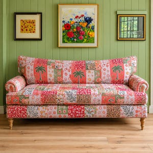 Tropical Patchwork Upholstery Fabric, Palm Tree Pattern, Colorful Modern Chair Sofa Fabric by Yard