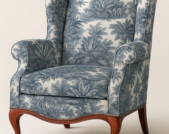 Vintage French Toile Upholstery Fabric: Blue & Black Pastoral Design