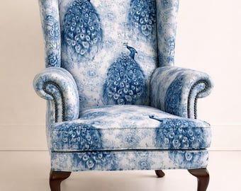 Peacock Upholstery Fabric: Blue Bird Pattern, Durable Home Decor Textile