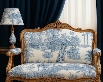 Cobalt Blue Toile Upholstery Fabric: Vintage Style, 150cm Wide