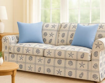 Marine Küsten Polster Stoff, Seestern Muschel Leinen Optik Material für Sofa & Wohnkultur