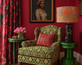 Baroque Damask Upholstery Fabric: Green & Gold Sewing Textile, 57" Wide