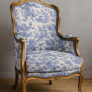 Vintage Toile Upholstery Fabric: Blue Print, 150cm Wide