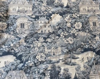 Blue Toile de Jouy Scenic Linen and Upholstery Fabric | French Country