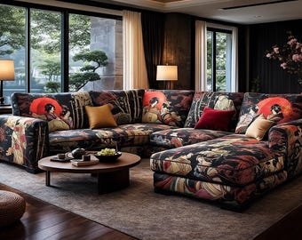 Asian Geisha Art Upholstery Fabric by the yard  for Sofa Decor