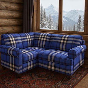 Plaid Blue Sax Upholstery Fabric: Soft Textured Canvas, Home Decor - 150cm Width