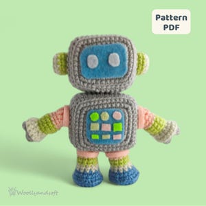 Kawaii-Roboter-Amigurumi-Häkelanleitung (PDF) | Roboterpuppe mit Filzdetails