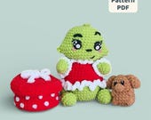 Christmas Amigurumi Crochet Pattern PDF | Green Holiday Doll with Dog | Intermediate