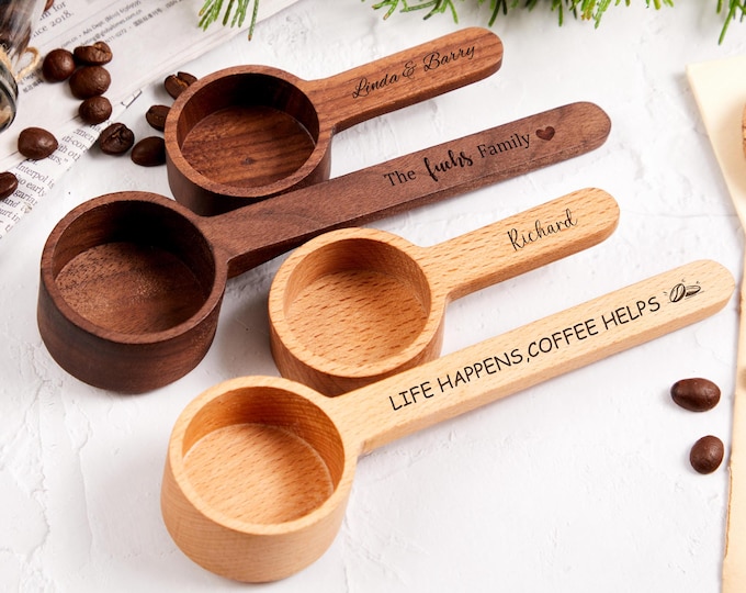 Personalised Wooden Spoon for Coffee,Engraved Wooden Coffee Scoop,Beech Coffee Spoon,Housewarming Gift,Coffee Lover Gift,Gifts for Dad