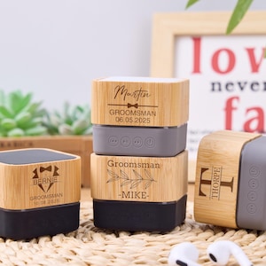 Altavoz Bluetooth de bambú grabado personalizado, caja de música, altavoz Bluetooth portátil, altavoz inalámbrico de madera, mini altavoz de madera, regalo para padrinos de boda.