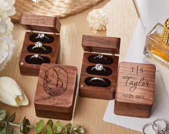 Personalized Triple Flip Wooden Ring Box,Triple Ring Box,Engraved Ring Box,Wedding Band Holder,Proposal Ring Box Holder,Anniversary Gifts