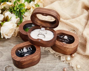 Aangepaste houten ringdoos voor huwelijksceremonie, vak voor ringdrager, trouwringdoos met dubbele sleuf, houder voorstelring, bruidscadeau voor haar