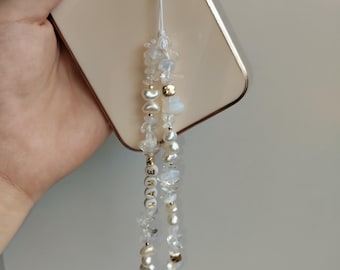 Opalite Gemstone Phone Charm, Cute Phone Charm, Bohemian Accessory, Gemstone Phone Charm, Healing Crystal Charm, Y2K Phone Charm