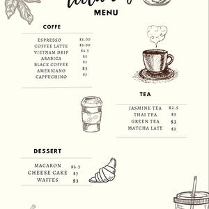 Cardápio de café vintage