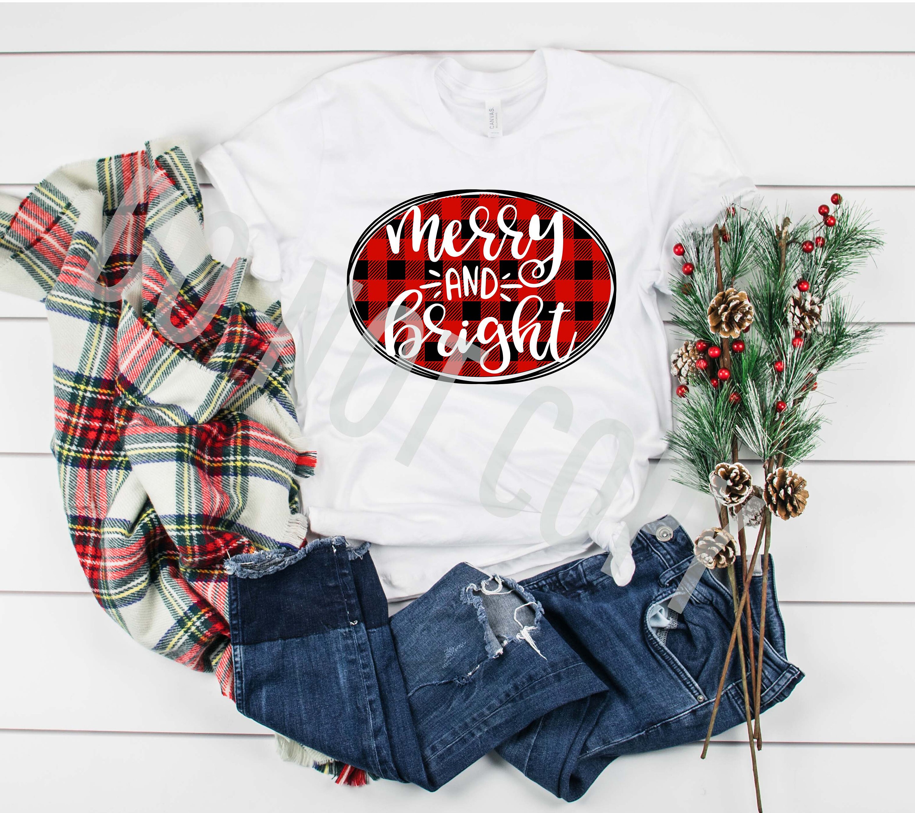 RTS Screen Print Transfer Full Color Merry and Bright Etsy