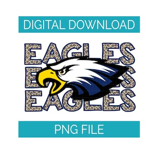 Digital Design | Eagles Mascot Stacked Leopard Letters Navy Blue | PNG File | Sublimation DTG DTF Design