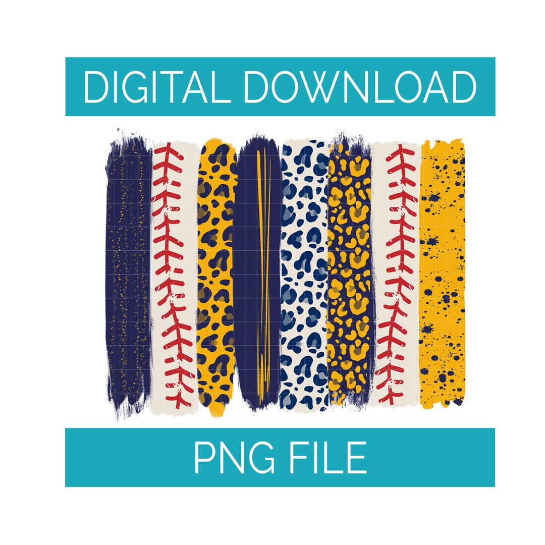 Digital Download Baseball Paint Brush Strokes Yellow Gold Navy PNG File
