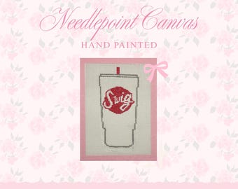 Tela ricamata a punto croce con motivo a tazza da swig / dipinta a mano