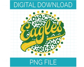 Digital Instant Download | Eagles Green & Gold Leopard Circle Dots | PNG File | Sublimation DTG DTF Design