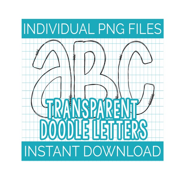 Digital Instant Download | Blank Transparent Handwritten Doodle Alphabet | Letters & Numbers | Individual PNG Files
