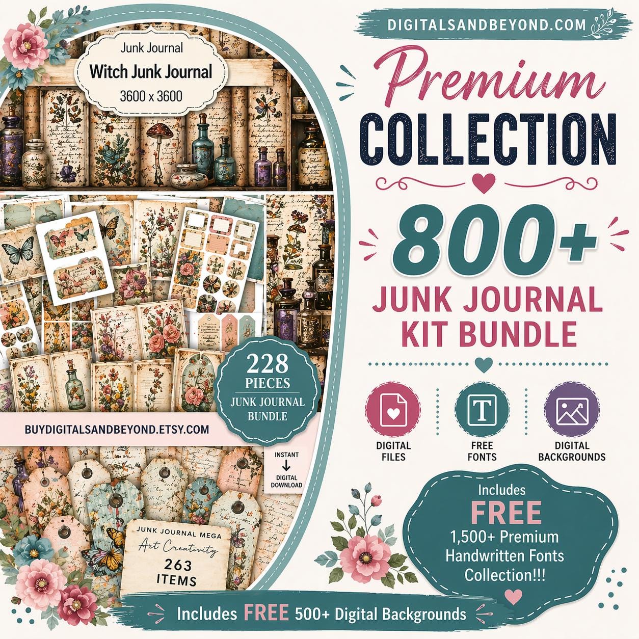 800+ Junk Journal Bundle, Vintage Junk Journal Kit | Witch, Love Letter ...