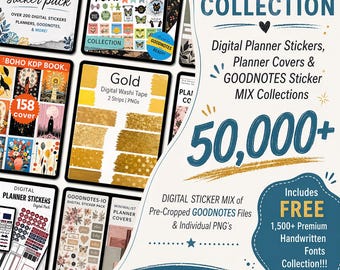 50000+ Digital Stickers, Goodnotes Planner, Pre-cropped PNG iPad