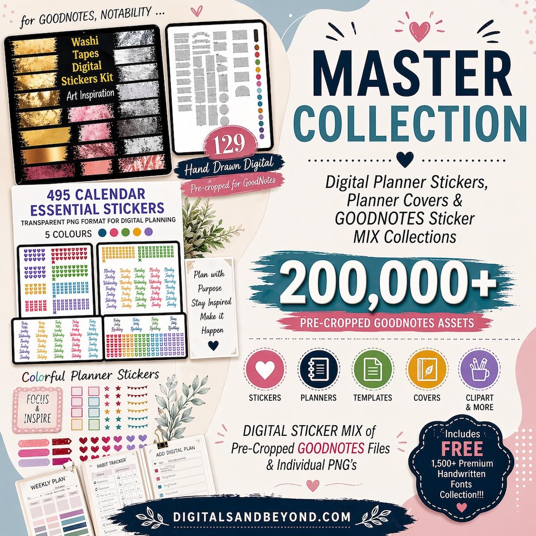 200000+ Digital Planner Goodnotes Stickers, Sticker Book and Covers Mix ...