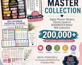 200000+ Digital Planner Goodnotes Stickers, Sticker Book and Covers Mix, Precropped PNG iPad Files, Daily Life Biology, Whole Shop Bundle
