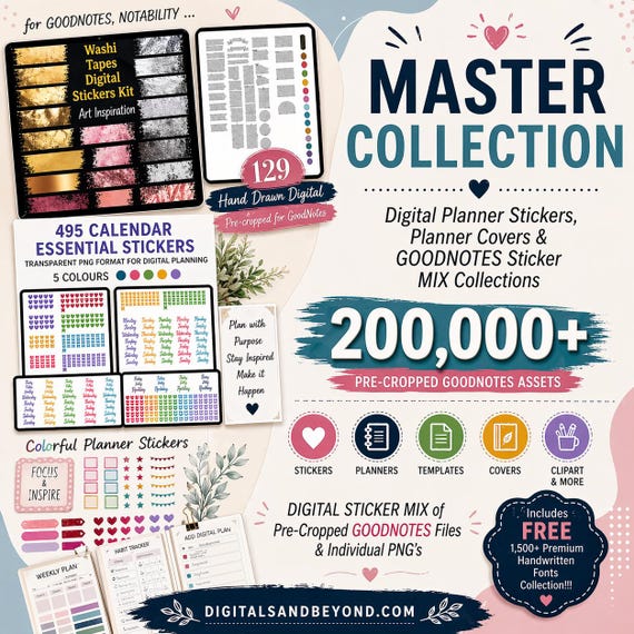 200000+ Digital Planner Goodnotes Stickers, Sticker Book and Covers Mix, Precropped PNG iPad Files, Daily Life Biology, Whole Shop Bundle