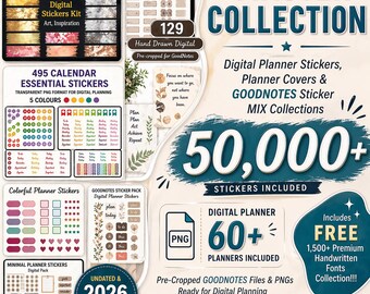50000+ Goodnotes Digital Stickers, Planner PNG Stickers (Digital Download), 60+ 2026 undated digital planner bundle