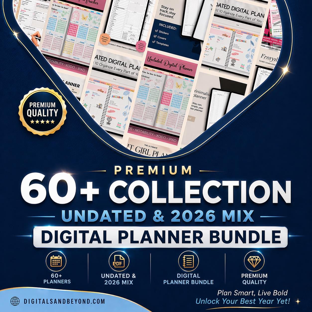60+ 2026 Undated Digital Planner Bundle, Goodnotes iPad Student Journal ...