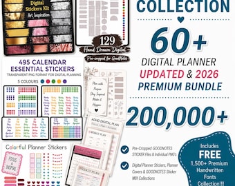 Ultimate Goodnotes Sticker & Digital Planner Bundle – 200,000+ PNG Digital Stickers, 60+ Undated 2026 Digital Planners, iPad Precropped PNG